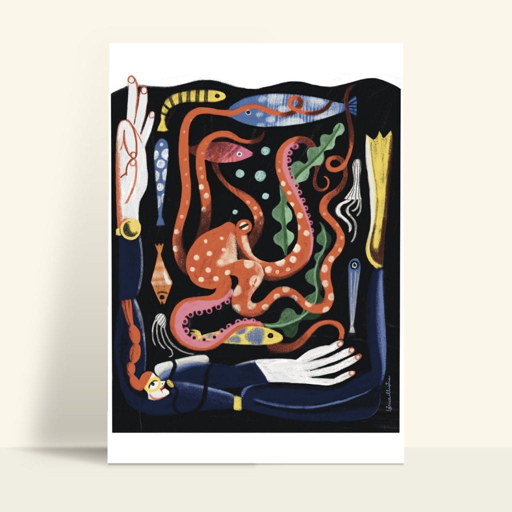 Night Underwater · Illustration art print by Istrice Illustration