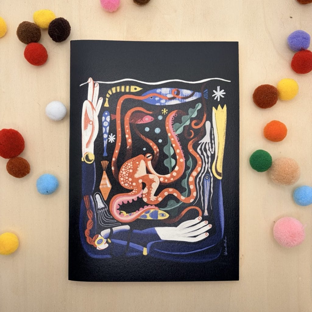 Night Underwater · Libreta ilustrada hecha a mano de Istrice Illustration