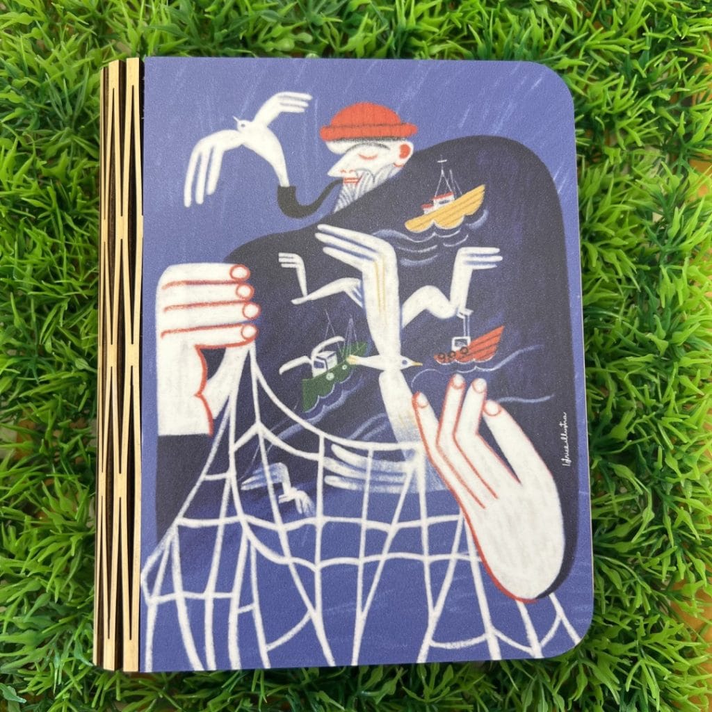 Book lamp-medium -Fisherman · Lámpara libro ilustrada de Istrice Illustration